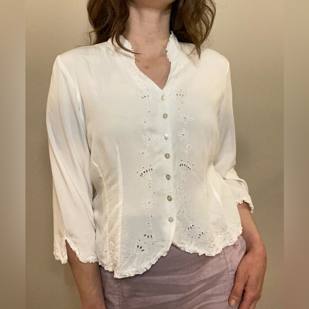 Fresco by Nomadic Traders Womens Embroidered White Blouse Size S
